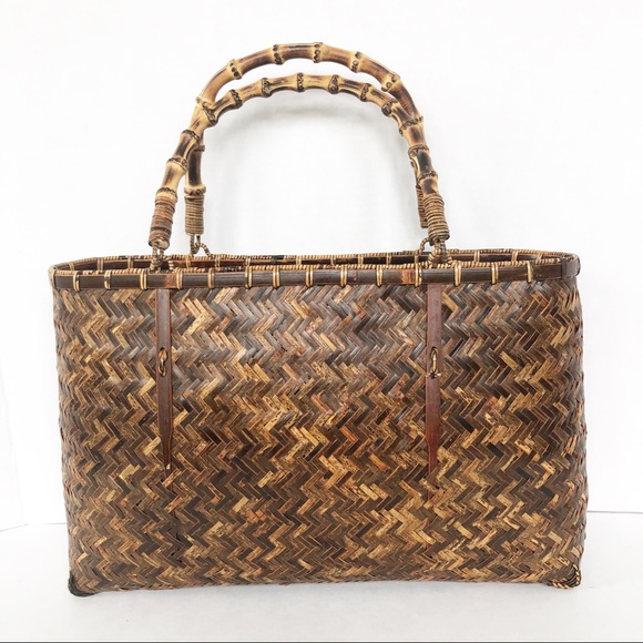 Unknown Handbags - Vintage Bamboo Purse Lined Cotton Drawstring Pouch